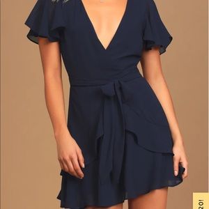 Navy Blue mini dress with ruffles and belt